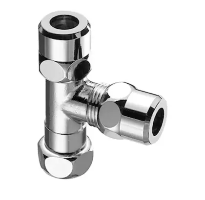 Schell T-knelkoppeling FFF 3/8 x 10 x 10 mm - chroom - met wartelmoer 041000699