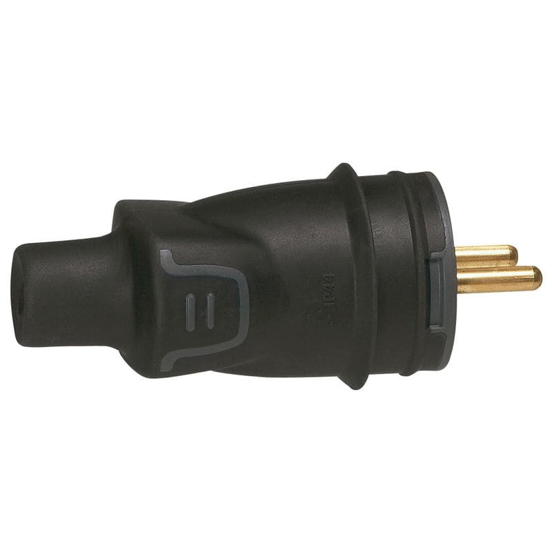 LEGRAND Stekker rubber 2P+A 16A - IK08 rechte uitgang 050445