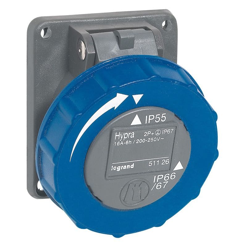LEGRAND Half-inbouw contactdoos 200V 16A 2P+A Hypra - IP 66/67-55 - schuin 051126