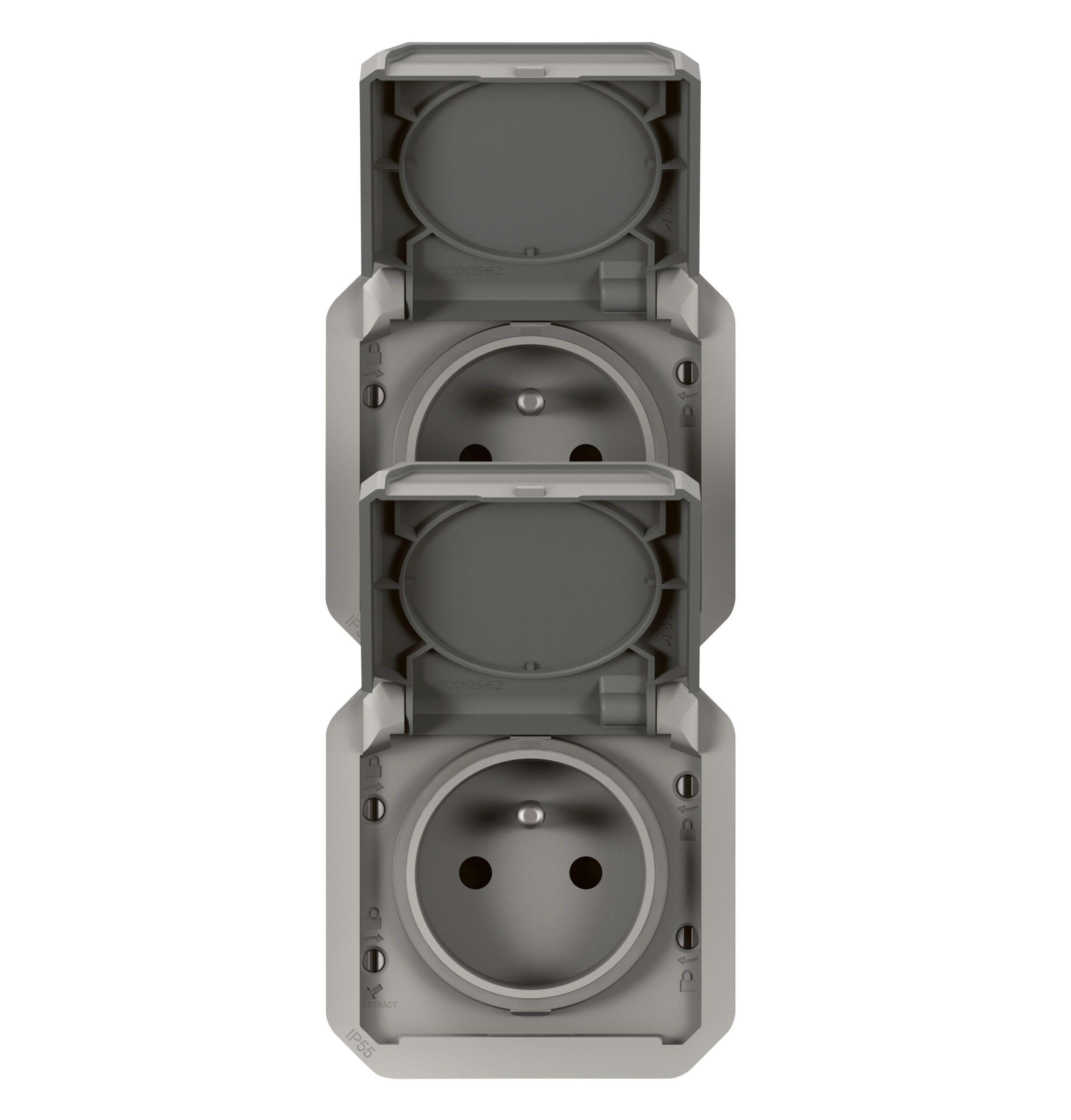 LEGRAND Plexo contactds 2Vx2P+A vert. mechanisme - IP55 IK08 grijs 069563L
