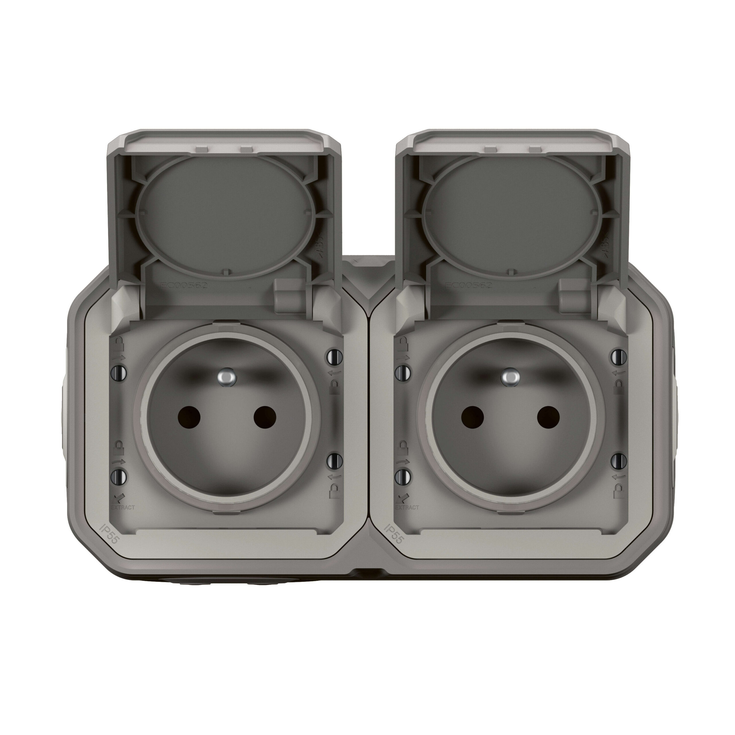 LEGRAND Plexo DIY contactdoos 2 voudig horizontaal compl IP55 grijs 070005