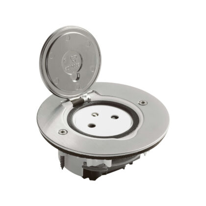 LEGRAND Vloercontactdoos 2P+A-vlak-ronde vorm-2 modules-uitvoering in geborsteld inox 089770