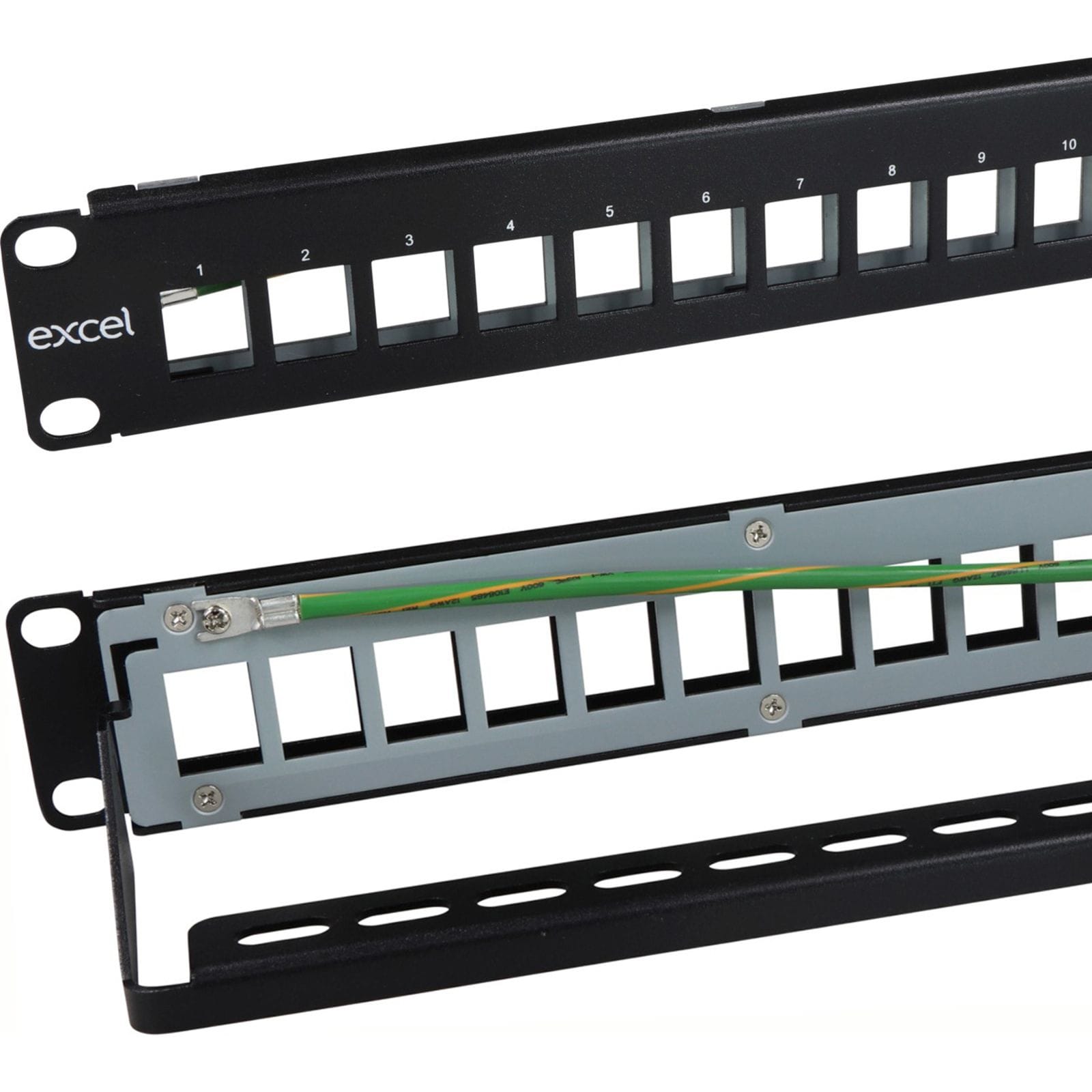 Excel Networking Solutions 10 Unloaded Keystone Patch Panel Frame - 12-port - Black 100-753