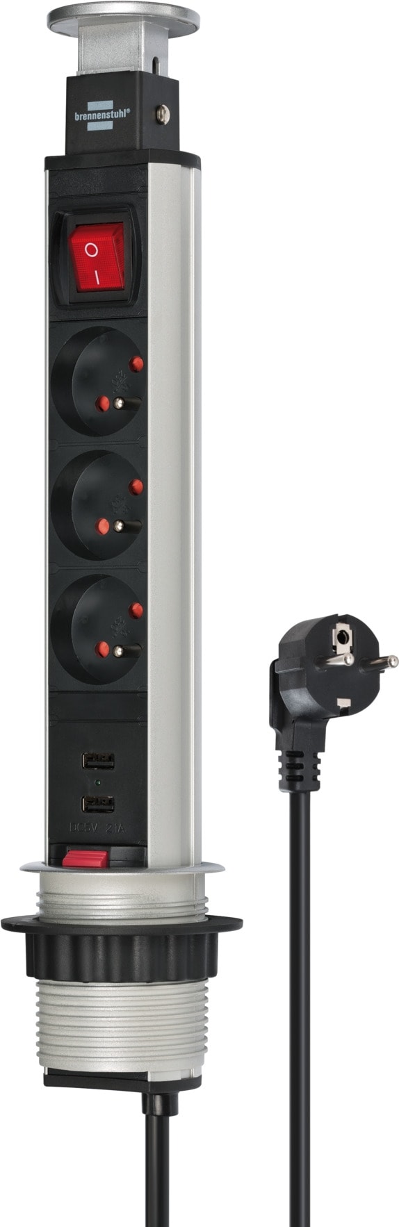BRENNENSTUHL Tower Power stekkerdoos met USB 3-voudig 2m H05VV-F 3G1