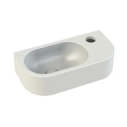 Jules 2.0 handenwasser afgerond 400 x 200 x 100 mm - wit mat - met kraangat rechts - zonder overloop 1563070