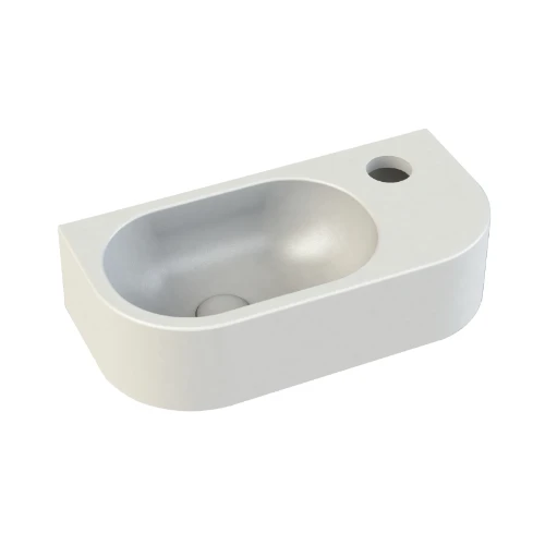 Jules 2.0 handenwasser afgerond 400 x 200 x 100 mm - wit mat - met kraangat rechts - zonder overloop 1563070
