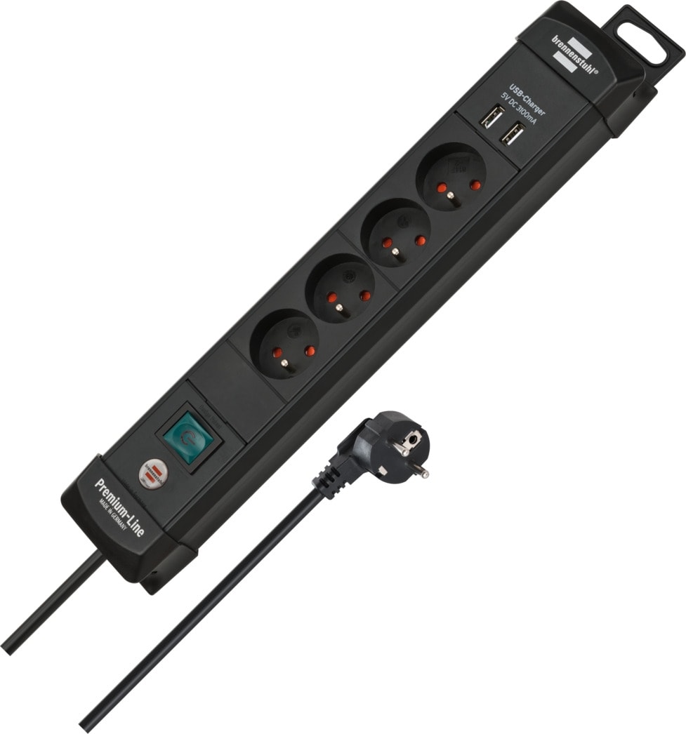 BRENNENSTUHL Premium-Line stekkerdoos met USB 4-voudig zwart 1