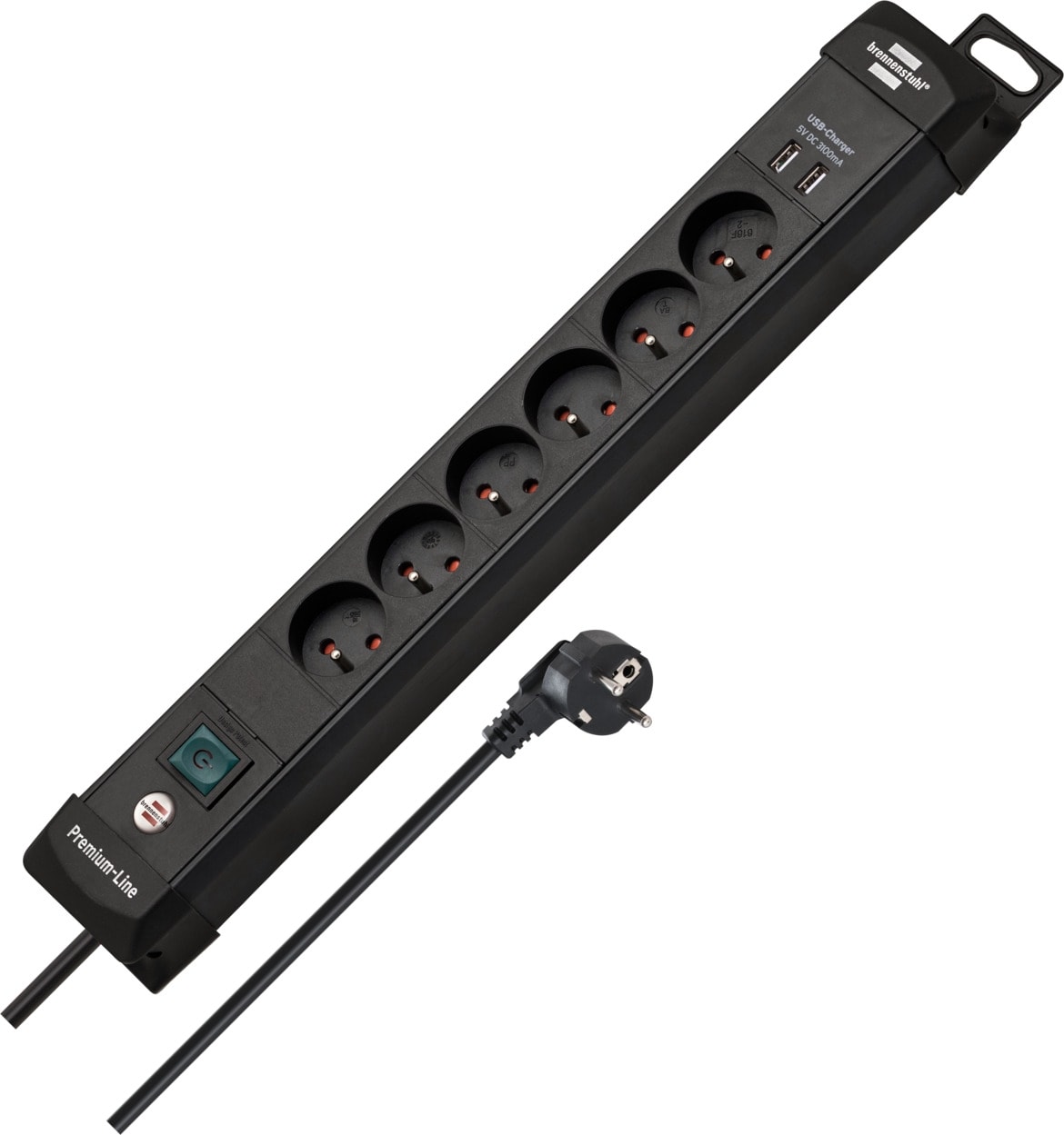 BRENNENSTUHL Premium-Line stekkerdoos met USB 6-voudig zwart 3m H05VV-F 3G1