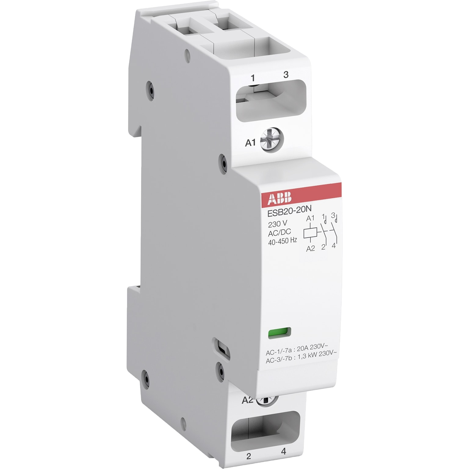 ABB Modulaire Contactor ESB20 20A 2NO 230V AC/DC spoel DIN-rail montage 1SBE121111R0620