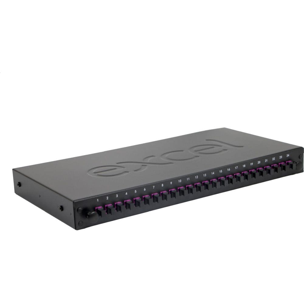 Excel Networking Solutions 24 Way OM4 Fibre Panel - 24 LC DX 48 Fibre + Pig Tail & Cassette - Violet 201-623