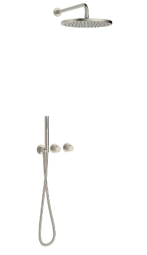 Vivo afwerkset douchethermostaat met omsteller inclusief handdouchegarnituur en hoofddouche 300 mm muuraansluiting - Brushed Nickel PVD - geborsteld mat PVD 2035362