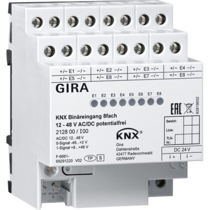 GIRA Binaire ing. 8-v 12-48V AC/DC pot.vrij KNX DIN-rail 212800