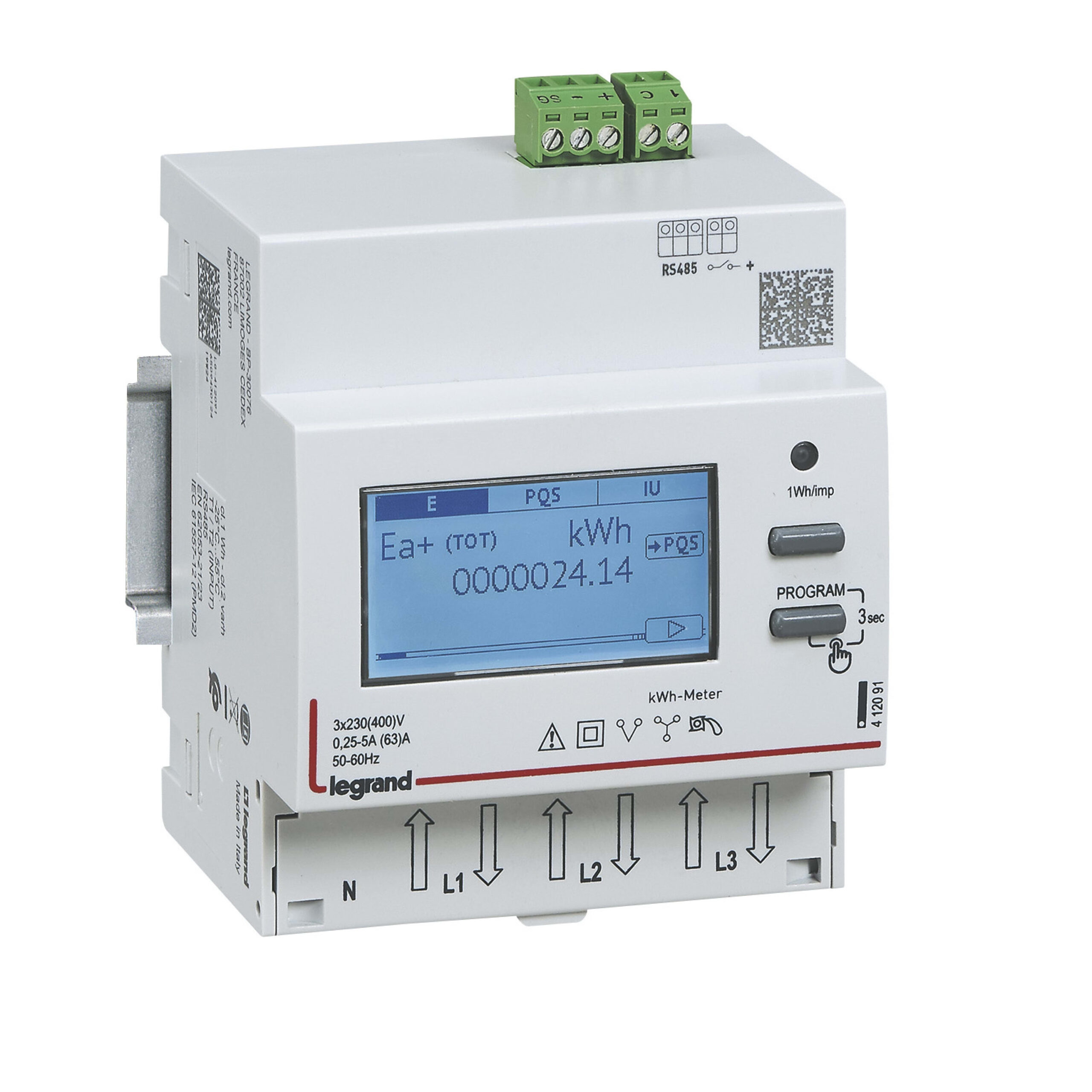 LEGRAND Teller driefasig modulair EMDX³ MID direct aansluiting 63A - 4 modules - met RS 412093