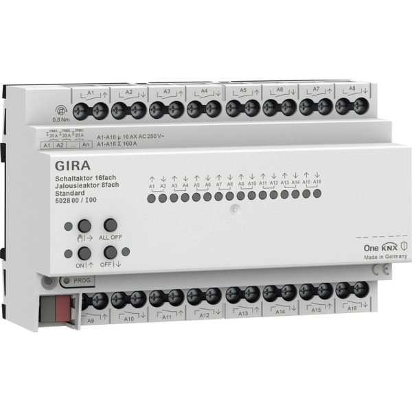 GIRA Schakel/jaloezie-actor 16-v/8-v 16A DIN-rail Std KNX Secure 502800