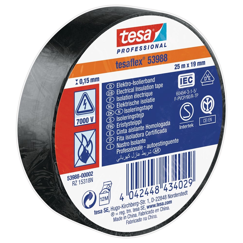 TESA PVC isolatietape TESAFLEX 53988 - zwart 25m x 19mm 53988-00002-00