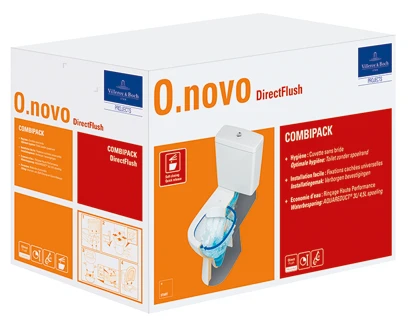 Villeroy & Boch O.Novo staand toilet PACK (onderpot + spoelbak + zitting met softclose) DirectFlush uitgang H zonder spoelrand - wit - B360xD680 mm 5661R701