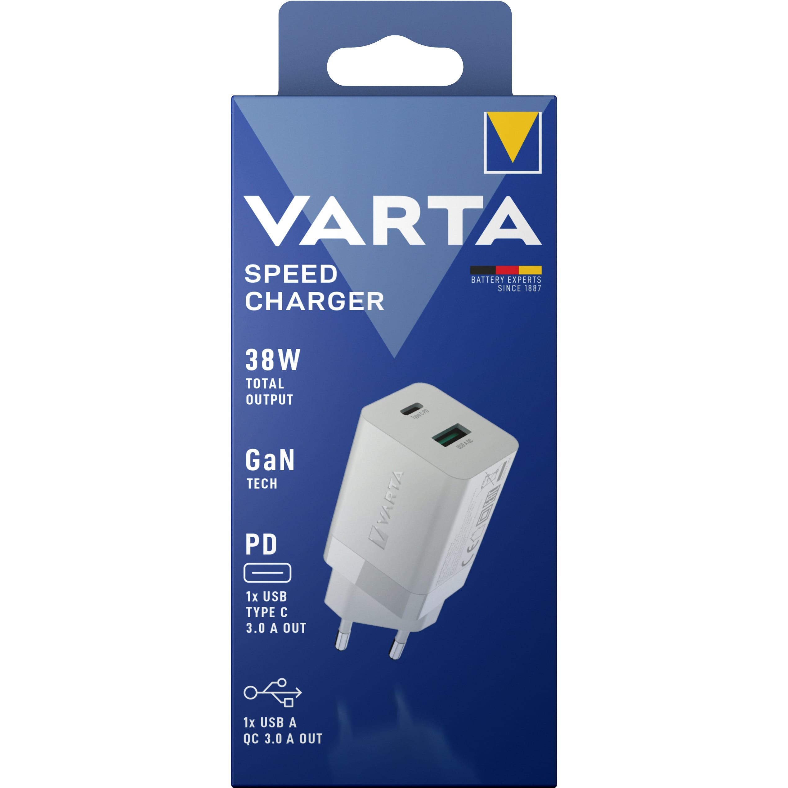 VARTA Speed Charger 38W (GaN) - 1 x USB A - 1 x USB C 57955.101.111