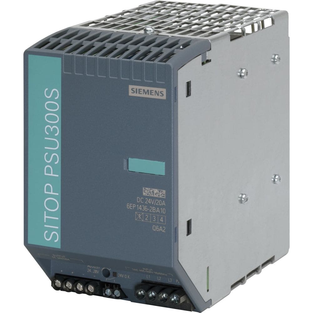 SIEMENS SITOP PSU300S 20A STABILIZED POWER SUPPLY INPUT: 400-500V 3 AC OUTPUT: 24DC 20A 6EP14362BA10