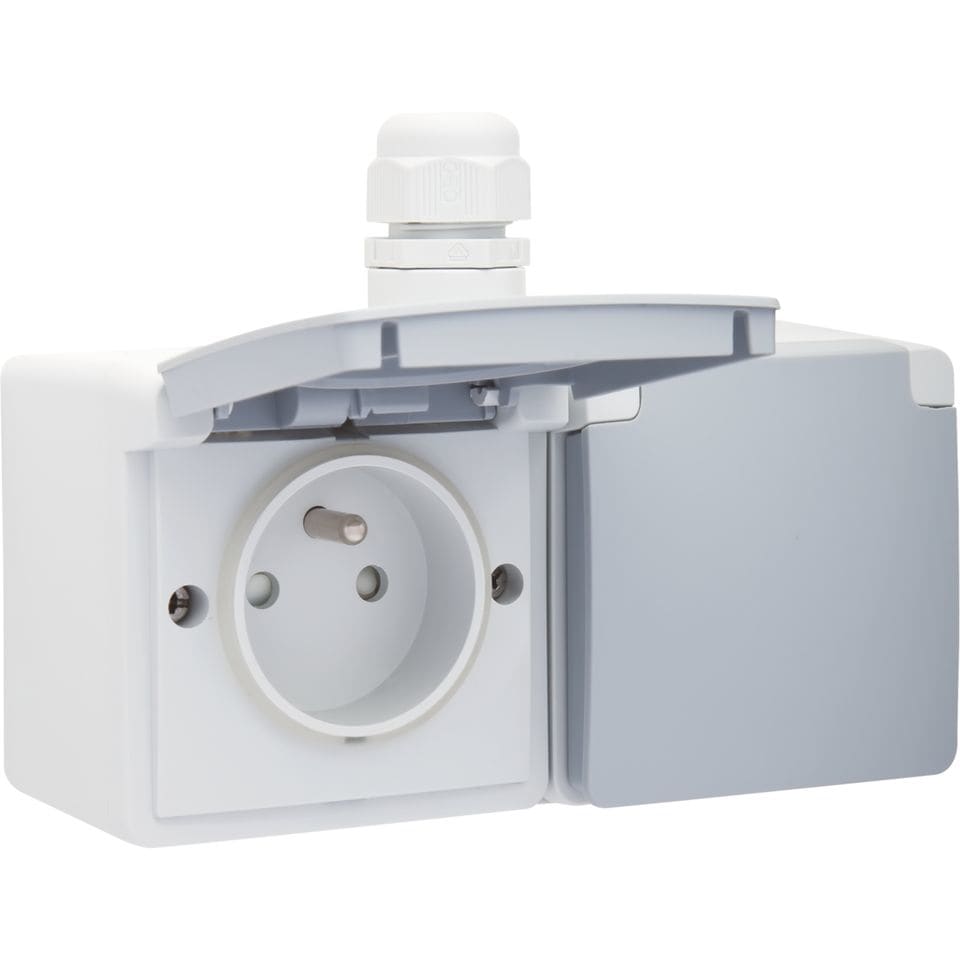 NIKO Hydro spuitwaterdicht dubbel hor. stopcontact met penaarde