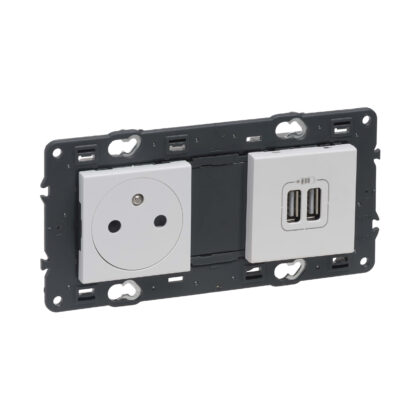 LEGRAND Valena Next contactdoos 2P+A + dubbele USB volledig apparaat vlak wit + schroef 741535