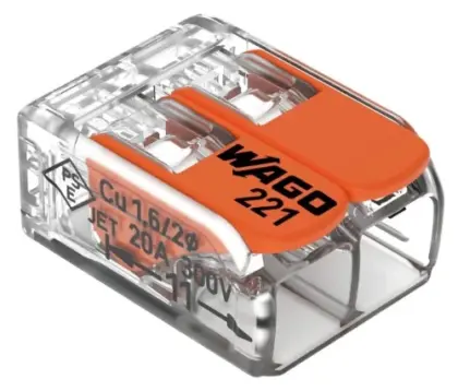 Wago 221 compact steekklem met hendel 2 x 0.14-4 mm (set 10st) - transparant - prijs per set 795221412