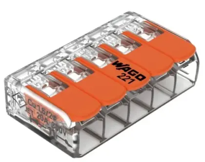 Wago 221 compact steekklem met hendel 5 x 0.14-4 mm (set 10st) - transparant - prijs per set 795221415