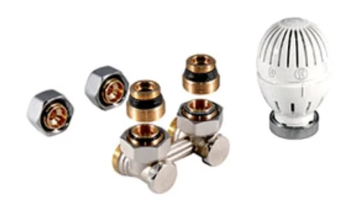 Giacomini radiatoraansluitset - H-stuk 100% muuraansluiting - met klemkoppelingen 18AA x 16/2 Alu - thermostaatkop - wit BE388Y014