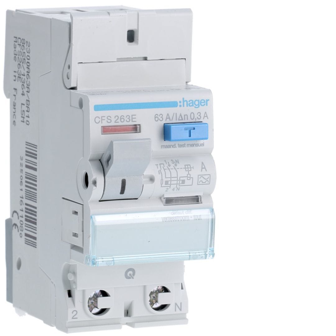 HAGER Aardlekschakelaar 2P 63A 300mA type A qc CFS263E