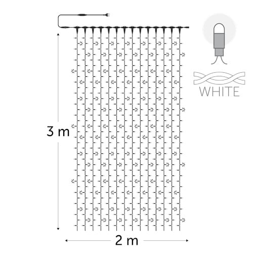 KERSTVERLICHTING Curtainlight LED rubber 2x3m 490L (98FL) cold white 64W outdr 10 conn (wh wire) CL-FL-R-LED-2X3-230V-W-W
