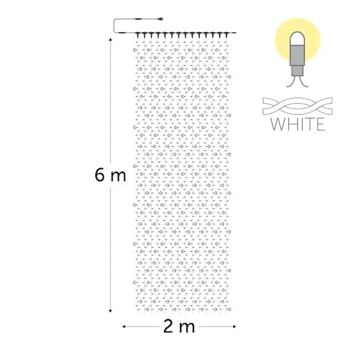 KERSTVERLICHTING Curtainlight LED rubber 2x6m 980L (196 FL) warm white 64W outdr 8 conn (wh wire) CL-FL-R-LED-2X6-230V-W-UW