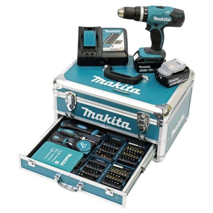Makita Klopboor- en schroefmachine 18V 42Nm + extra acc in koffer 2x BL1830 + 1x DC18RC DHP453RFX2