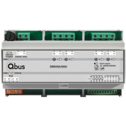 Qbus Dimmermodule (4x 500VA) Universeel met 5 ingangen en LED terugmeldingsoptie DIM04SA/500U