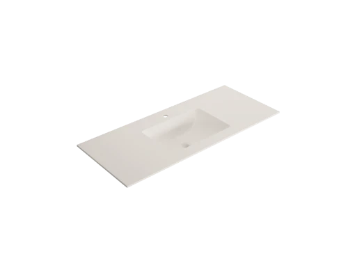 Solid 2.0 wastafelblad in solid surface met 1 waskom midden 1200 x 500 x 9 mm - 1 kraangat EV.9.SS.1200.1M.1KG.SLS