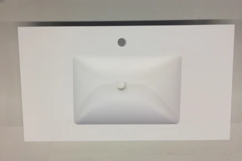 Solid wastafelblad in solid surface met 1 waskom midden 1200 x 500 x 20 mm - wit mat - met kraangat EV.SS.1200.1M.1KG.SLS.F001