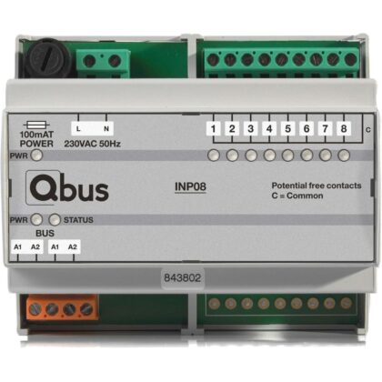Qbus Inputmodule DIN RAIL (8x extern - 0 Volt) met LED indicatie INP08