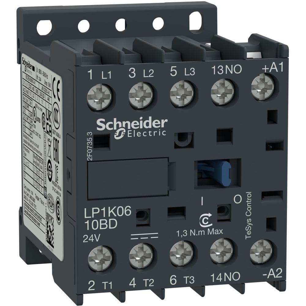 Schneider Automation contactor TeSys LP1-K - 3P - AC-3 440 V 6 A - 24 V DC spoel LP1K0610BD