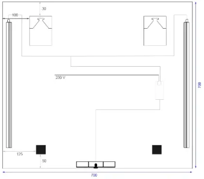 Universal spiegelpaneel 700 x 700 mm - 2 verticale led - sensor M.BAT4.C.700X700.5