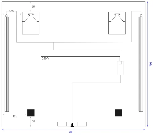 Universal spiegelpaneel 700 x 700 mm - 2 verticale led - sensor M.BAT4.C.700X700.5