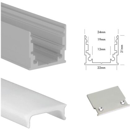 UNI-BRIGHT M-line standard profiel alu + cover opaal 200cm + endcaps MLS2MA