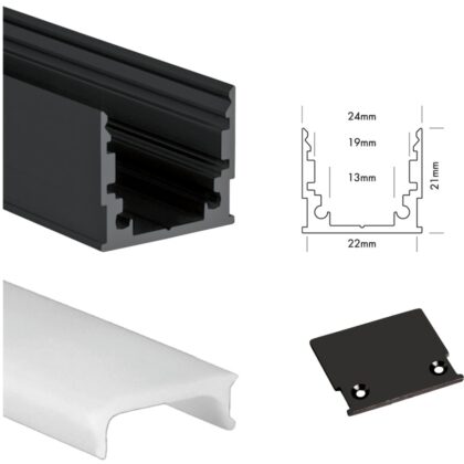 UNI-BRIGHT M-line standard profiel zwart + cover opaal 300cm + endcaps MLS3MB
