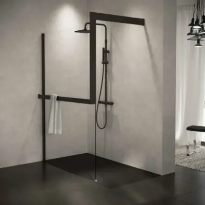 Novellini Kuadra H Frame Kit - zwart mat - bevestiging aan muur frame aan buitenkant met handdoekhouder-rechts R80KUFRE10D-H