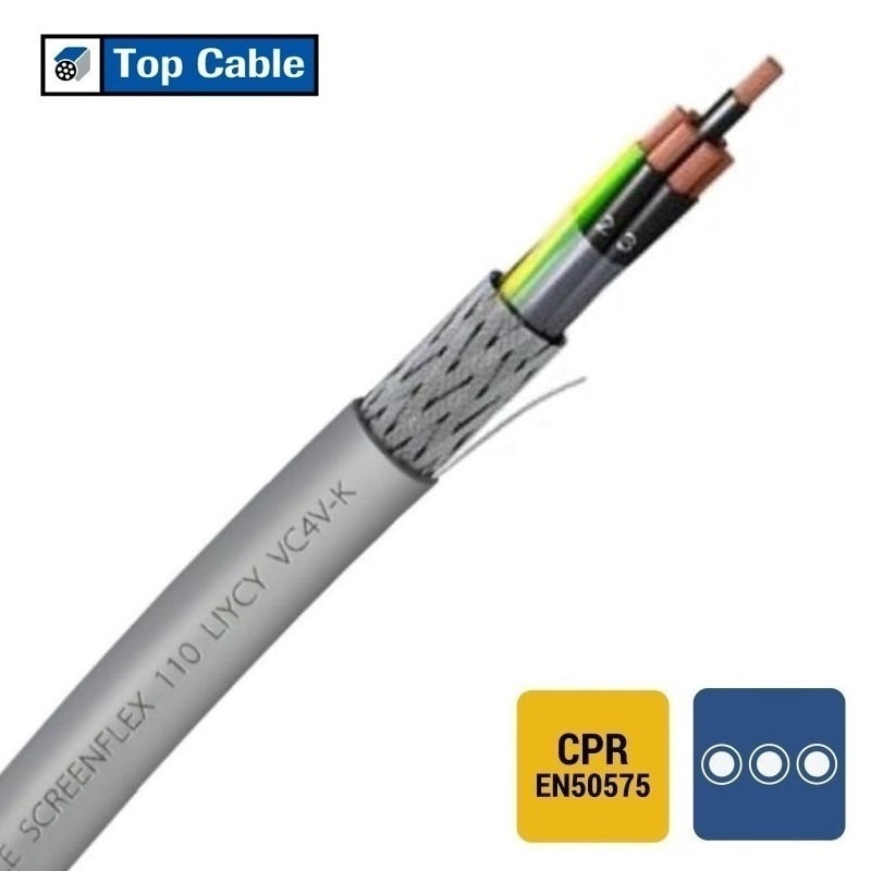TOPCABLE Screenflex PVC afgeschermd geel/groen genummerd 1kV Cca s3d1a3 grijs 4G6 SCREENFL4X6-JZ-CCA B 1000