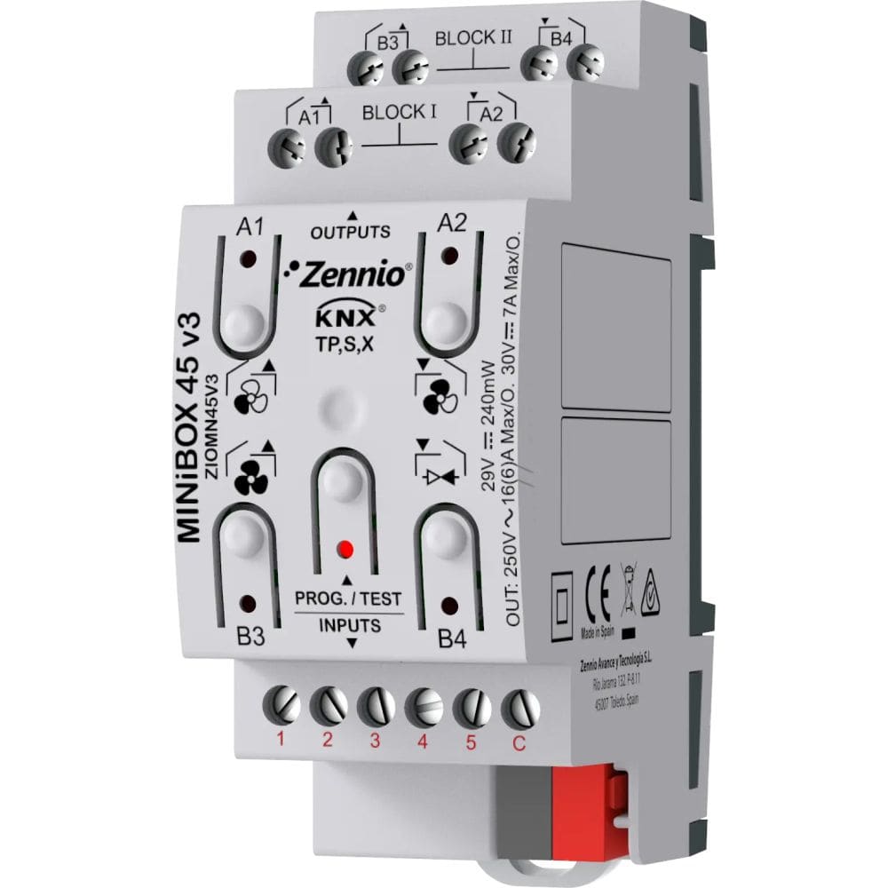 Zennio MINiBOX 45 v3 - Multifunctionele KNX actor 4 uit/5 in ZEZIOMN45V3