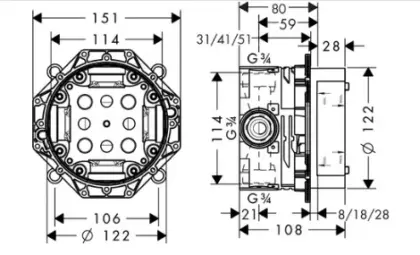 Hansgrohe 01800180 inbouwdeel inbouwmengkraan