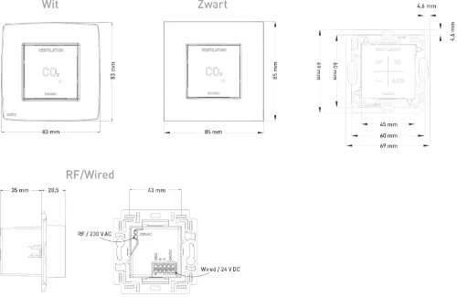 Duco Acces CO2 ruimtesensor zonder bediening RF - bedraad - wit 0000-4637