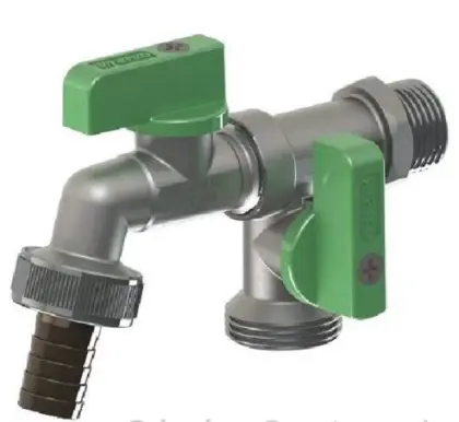 Arco Garden Nano Double dubbeldienstbolkraan met hendel (groen) MM 1/2 x 3/4 x 3/4 - vernikkeld - Anti-Kalk - met tuinslangkoppeling 00472