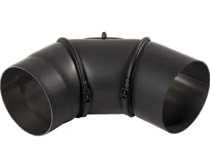 STD BLK rookgas bocht met kijkgat 90° MF 130 mm - zwart - staal 2 mm - verstelbaar 08SB130RV