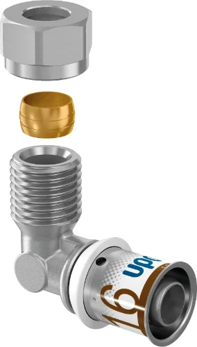 Uponor S-Press Plus messing overgangsbocht 90° MF 16 x 1/2 M 1070532