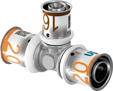Uponor S-Press Plus messing verloop T-stuk 90° FFF 25 x 16 x 20 1070573