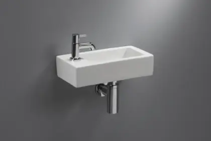 Liv handenwasser porselein 365 x 185 x 90 mm - wit - met kraangat links - zonder overloop 1564915